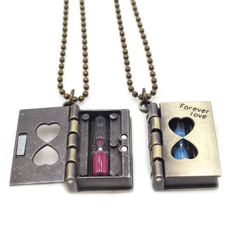 Retro Can Open Book Necklace Personality  Valentine Lovers Necklace Book Hourglass Necklace