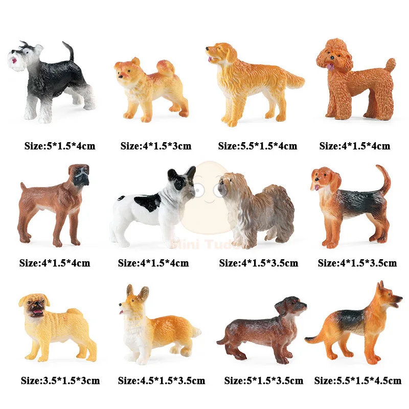 12 PCS Realistic Figurines Toys w/Dog House Durable Solid Body Puppy Educational Collection Decorations Cat Dog Figures Play Set