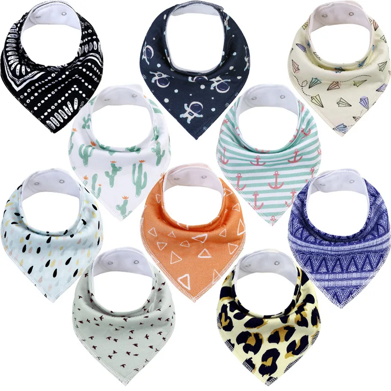 2022 100% cotton bandana organic set odm oem baby eating pack pretty white fabric waterproof triangular bibs