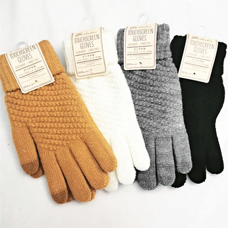 Japan Korea style new cashmere brushed knitted gloves lady jacquard touch screen keep warm