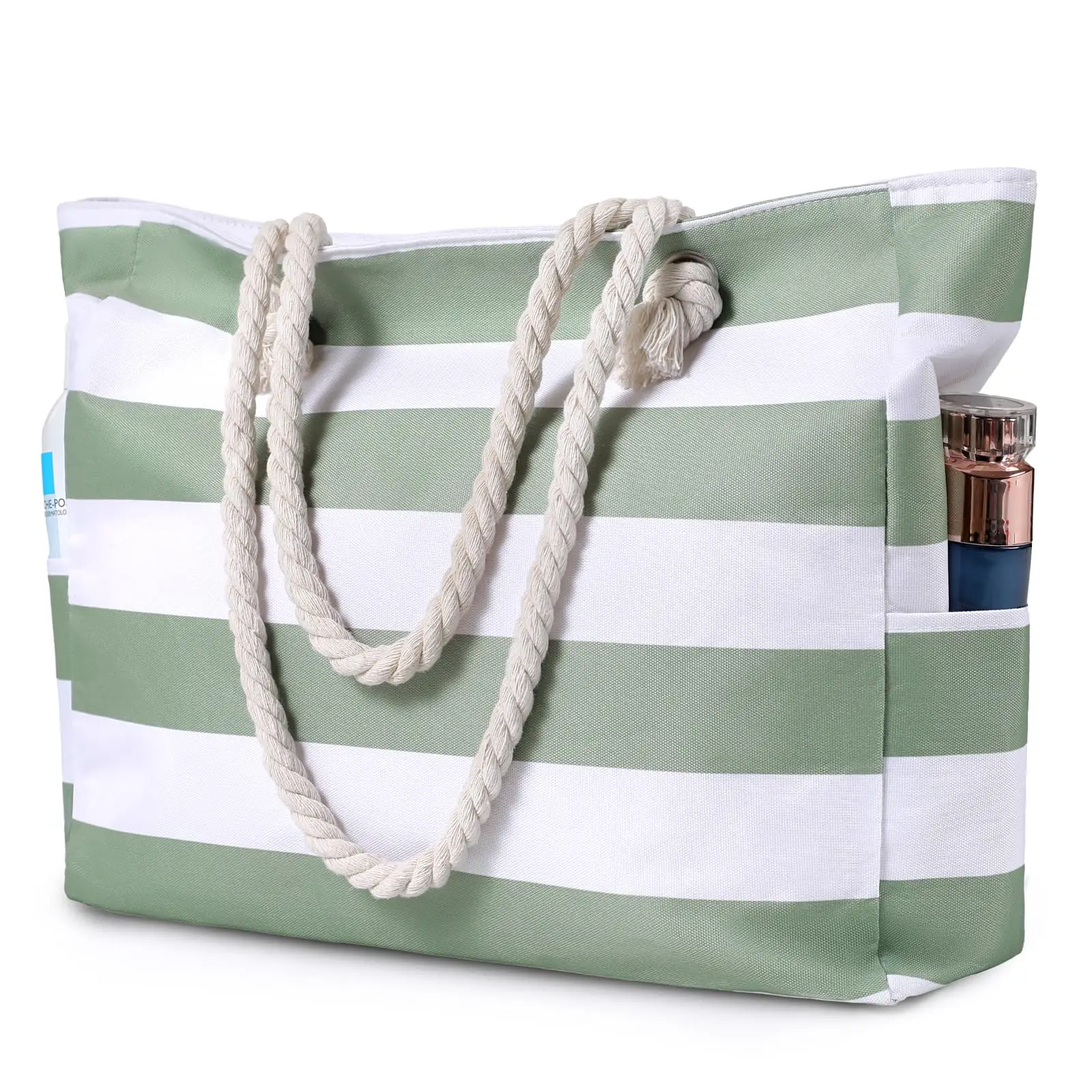 Waterproof Sand proof Beach Large Beach Swim with Zipper Stripe Beach Bag Tote Pool Swim Bag Travel Carry On Gym