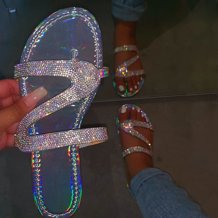 2020 популярная женская обувь, алмазные тапочки со стразами, дизайнерские блестящие мягкие сандалии