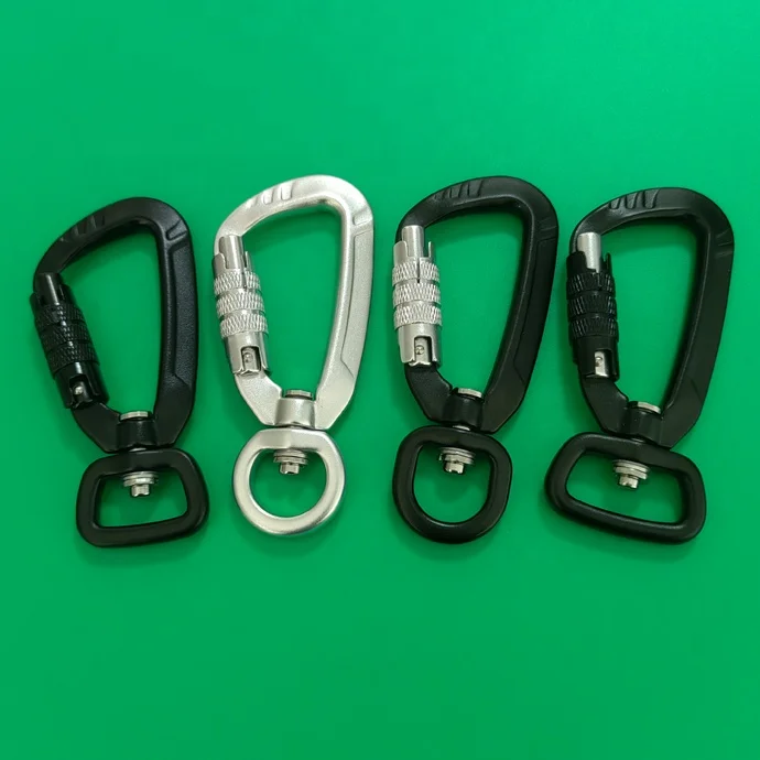 Multi Purpose Swivel rotating Auto Locking Aluminum Carabiner Clip Clasp hook for Pet Dog leash, Camping, Hiking, Keychains