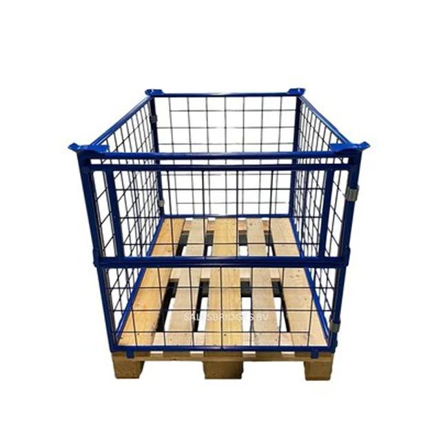 Customized powder coating warehouse stacking welded metal half door pallet converter cage for sale