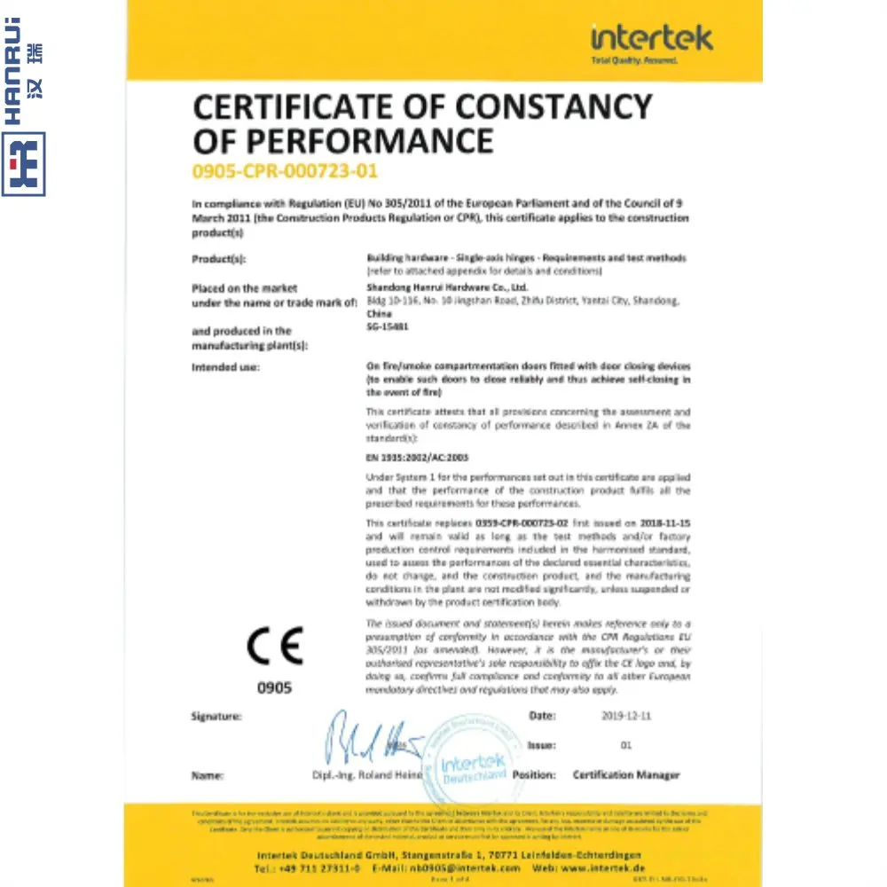 EN1935 CE fire rated full mortise template drilled hinge 5 in (127mm) A50M-5*4*3