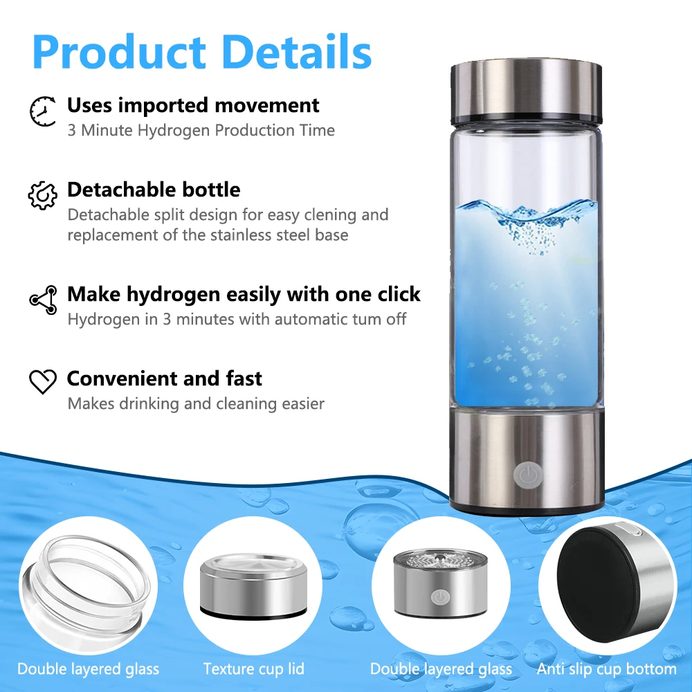 Custom New Gifts Dismountable Rechargeable Hydrogen Water Generator Innovative Multifunction Pem Spe Hydrogen Water Bottle