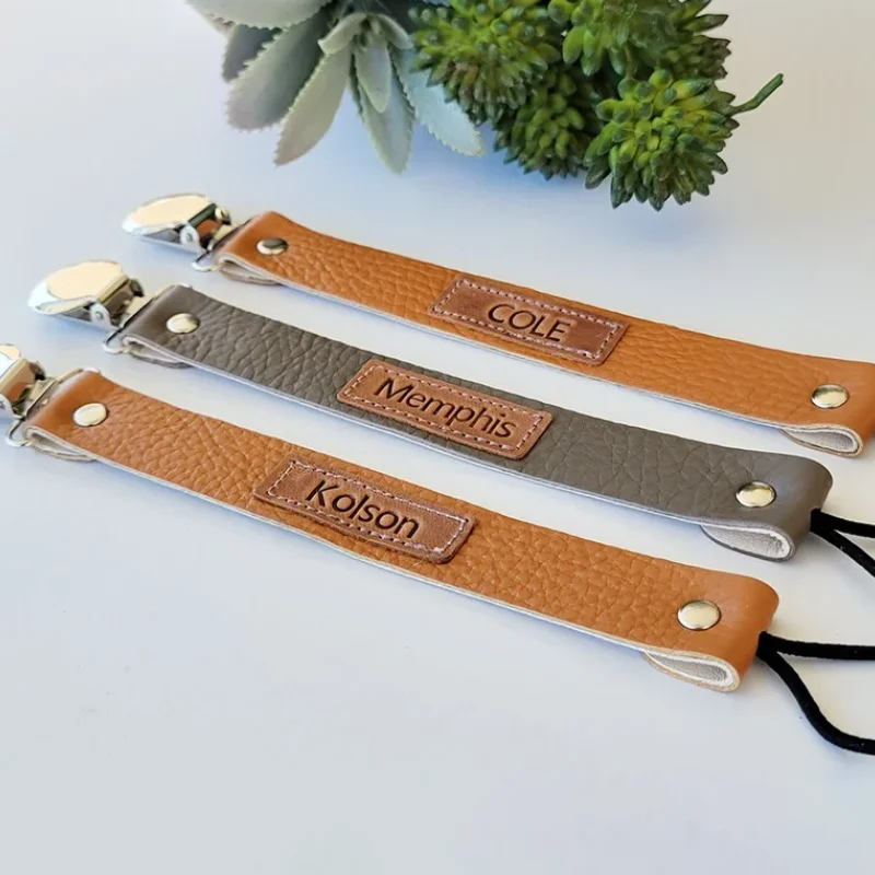 Personalized Leather Pacifier Clip Binky Clip Baby shower gift Sooner clip for Baby