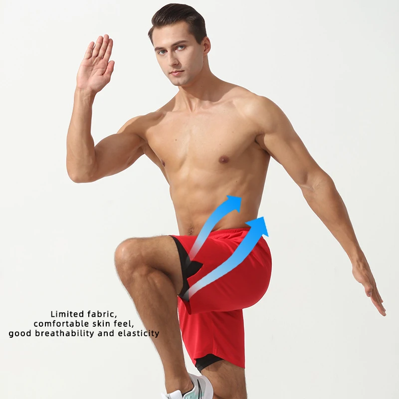 New sports shorts men  double-layer anti-slip running training five-point pants quick drying basketball shorts