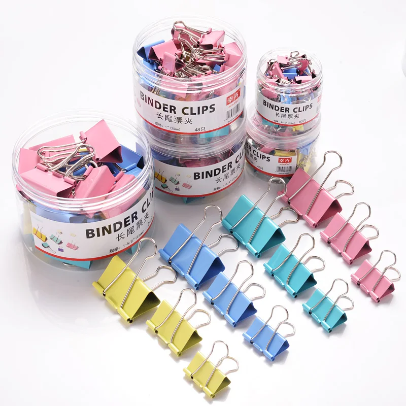 Hot Selling Medium Binder for Teachers School Office and Business 24 Pieces Barrel 32mm Metal Clips Multi-Color Binding Clips