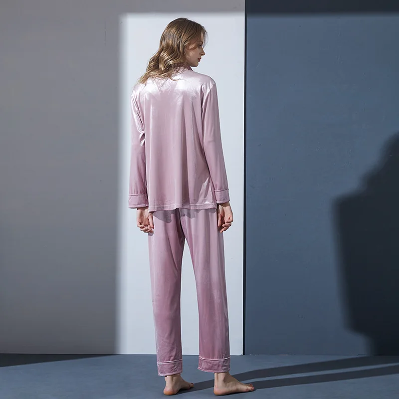 DEBELA winter korean luxury women two piece long sleeve velvet sleepwear set Leisure homewear for women