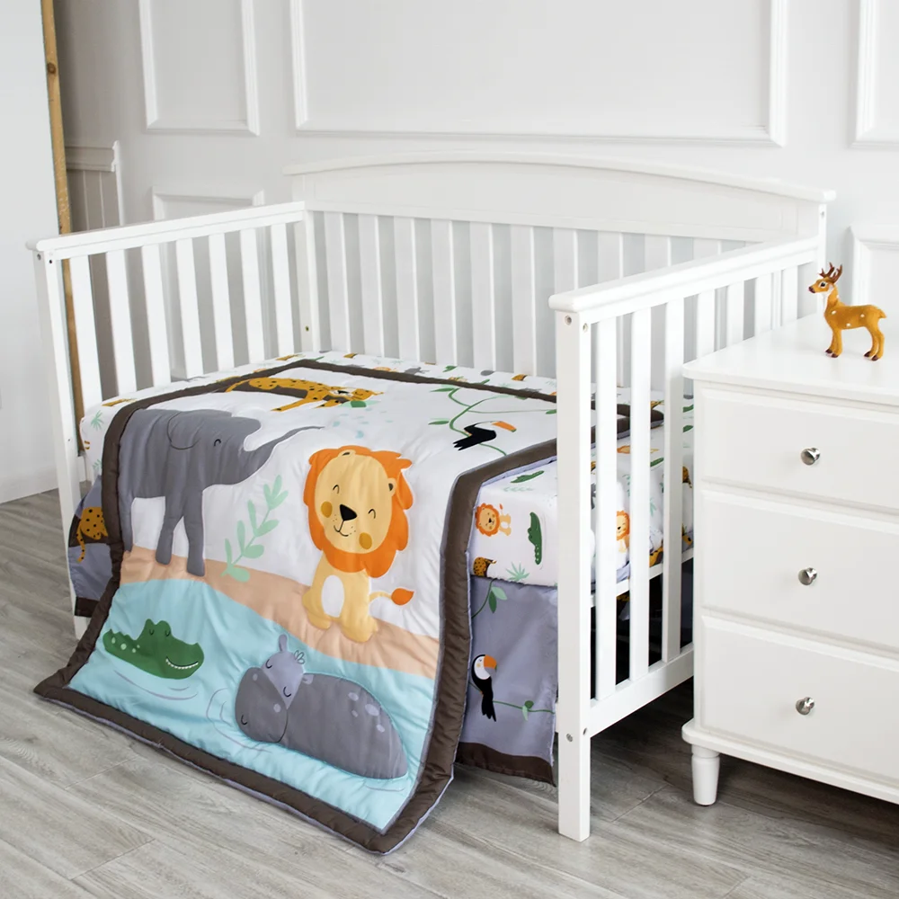 Cartoon Animal Elephant Lion 100% Cotton Organic Cot Newborn Boy Nursing Bed Set Baby Crib bedding set