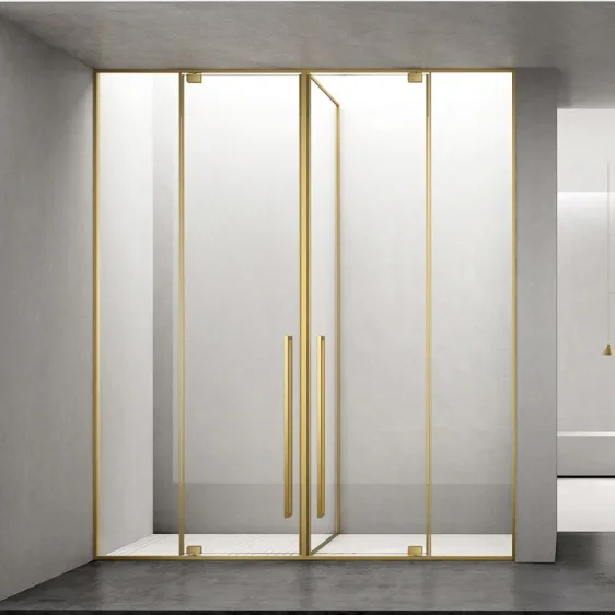 Customized Tempered Glass Black Hinge Frameless Bathroom Shower