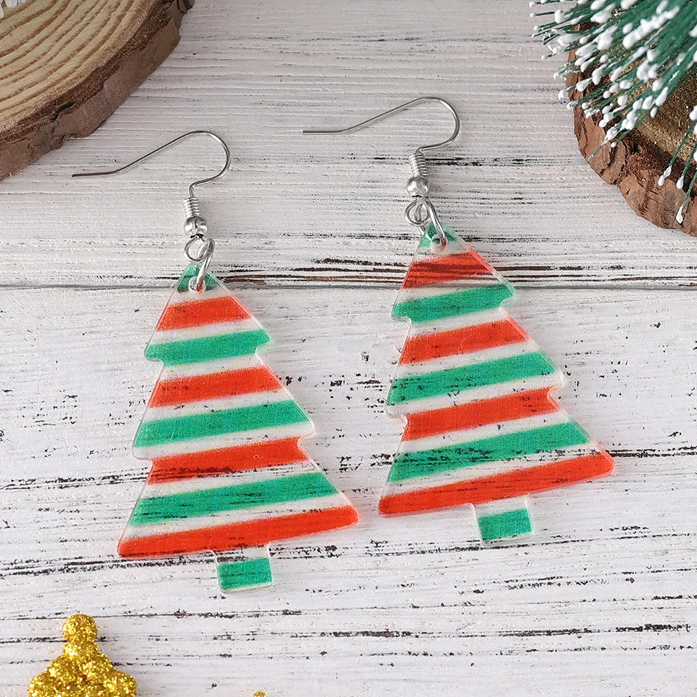 New Christmas earrings Striped polka dot Christmas tree circular splicing earrings Acrylic earrings