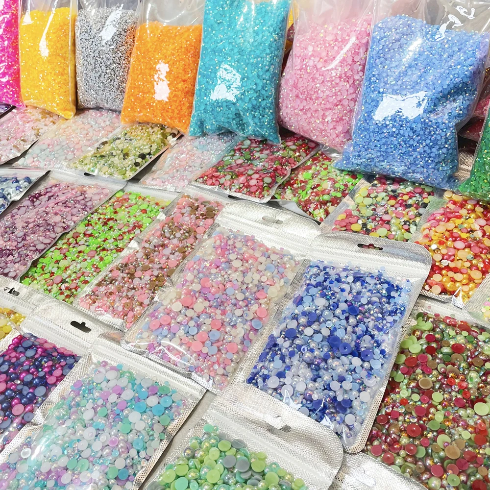WHATSTONE Color Mix Half Round Flat Back Pearls Resin Rhinestones Customized 150g/4500pcs Mix Sizes Trade Assurance D & G Shoes