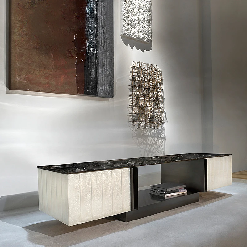 Customize Design Marble Top Tv Table Natural Stand Cabinets With Stainless Steel