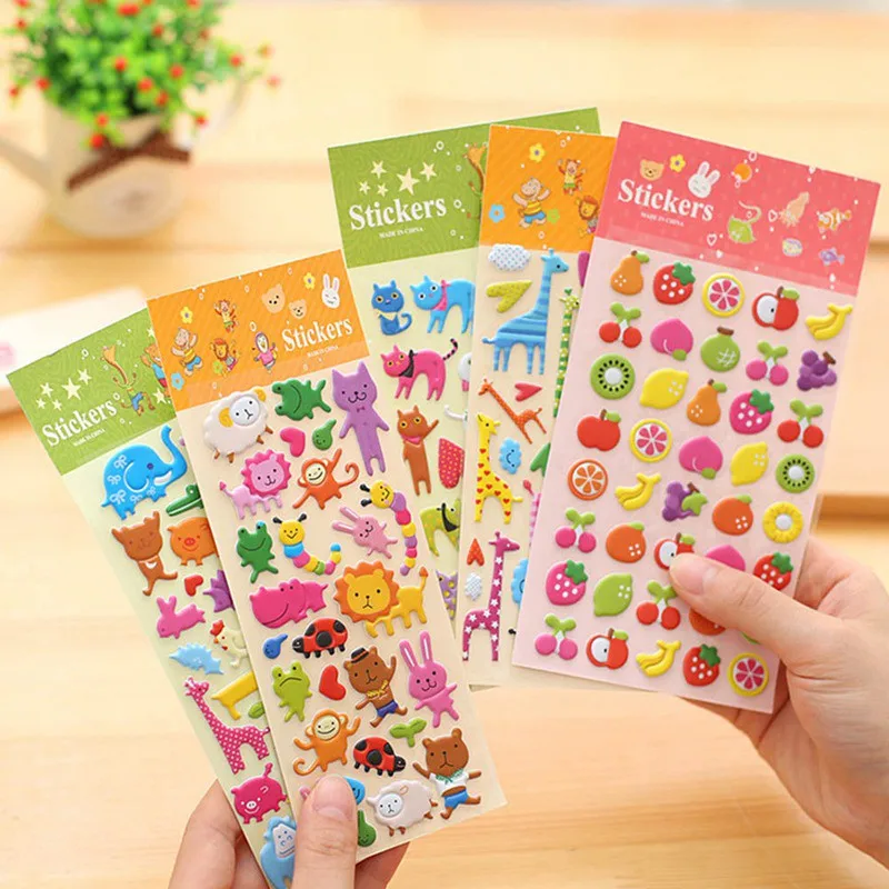 Embossed Soft Colorful Glitter PVC Printing Cartoon Cute Kids Bubble 3D Decorative Custom Sticker Sheet