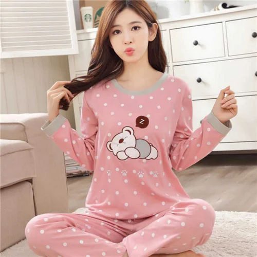 Amazon hot sell lady Sleepwear High quality New cute nighty Wholesale one set Chinese Long Sleeve Women Pajamas