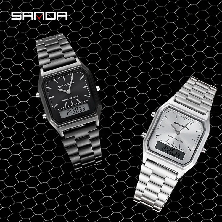 Sanda 747  Business Men Watches Waterproof Casual Watch Stainless Steel Digital Wristwatch Clock Relogio Masculino
