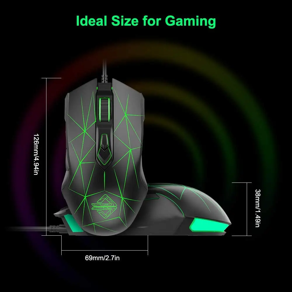 Ajazz AJ52 RGB Backlit Wired Gaming Mouse Adjustable DPI Programmable 7 Buttons Desktop Computer Mouse