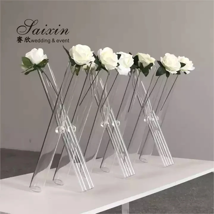 Saixin Hot Sale Crystal Flower Vase Wedding Centerpieces 3 pcs Set Clear Cylinder Glass Flower Vase