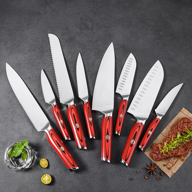RUITAI Noval Patent Kitchen Knife Set Chef Santoku Knife Set with Red G10 handle