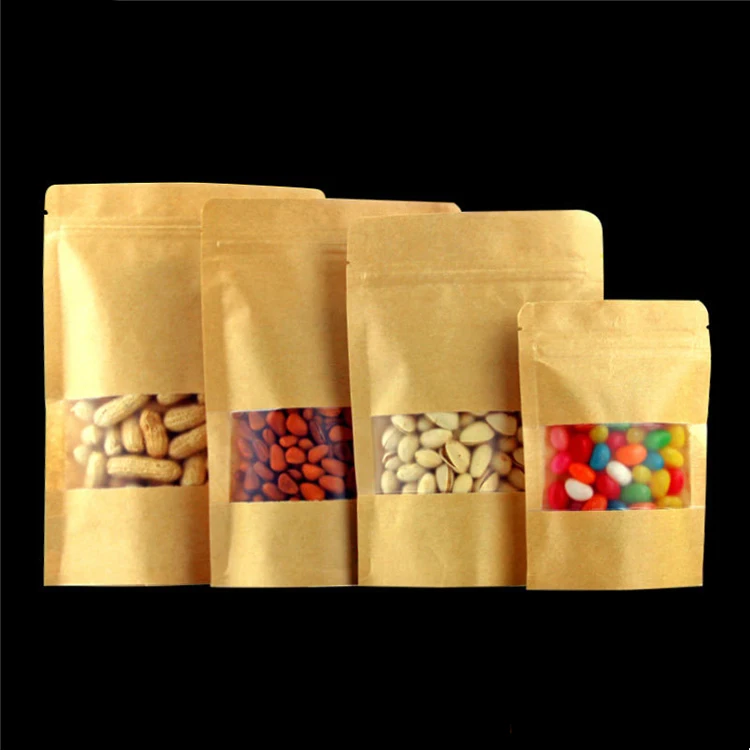 Custom Printed Food Grade Heat Seal Empty Packaging Stand Up Zip Lock Ziplock Brown Kraft Paper Tea Bag