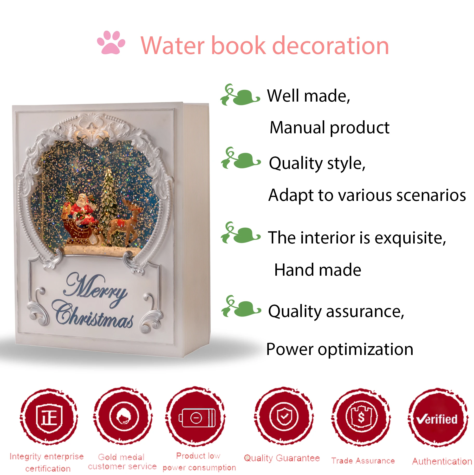 Merry Christmas Plastic Custom Wholesale Cheap Vintage Books Water Popular Supplier Hand-made Delicate Christmas Snow Globe