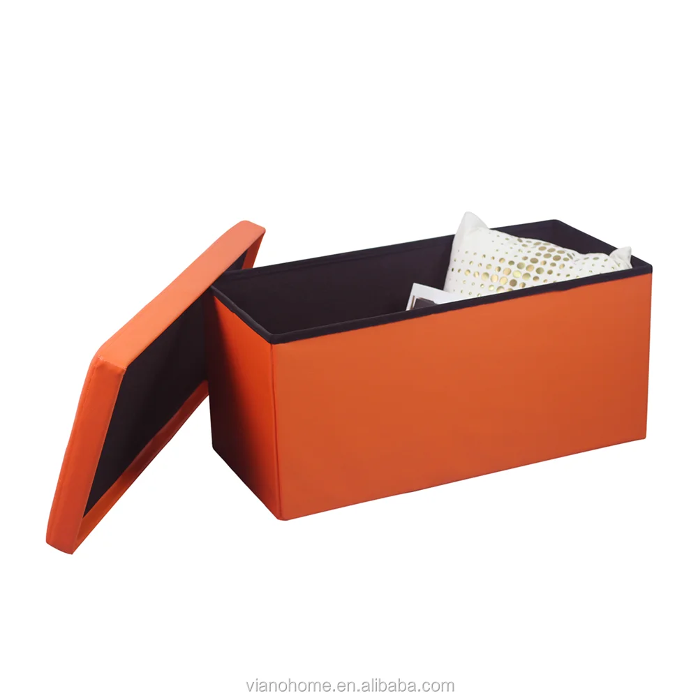 High Quality Faux leather Foldable ottoman cloth organizer Stool big seat for sitting room Rectangle