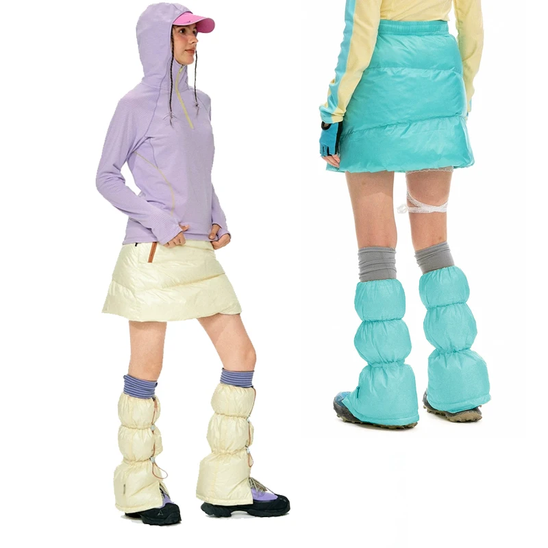 Custom Women Duck Down Leg Warmers Adjustment Nylon Calf Socks Puffy Lightweight Windproof Warm y2k Leg Warmer for Winter
