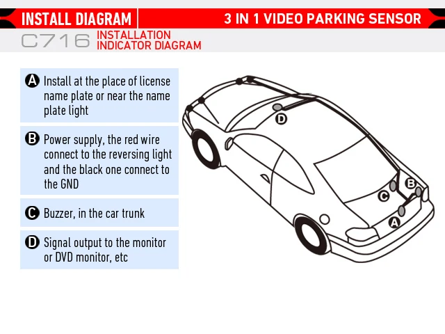 3 in 1 reverse camera car video parking sensor system