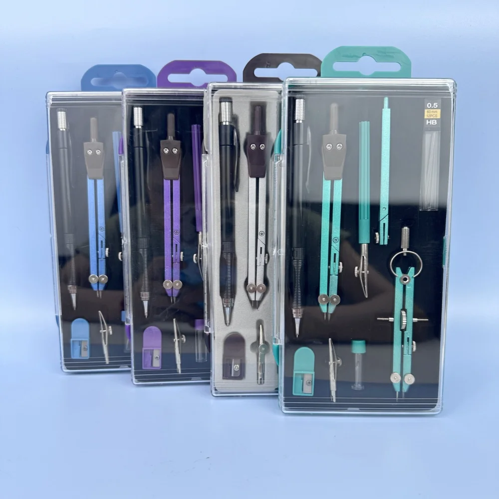 Clear Plastic Box 9 Piece Math Compass Set Student Office Professional Measuring Tools High Quality Set