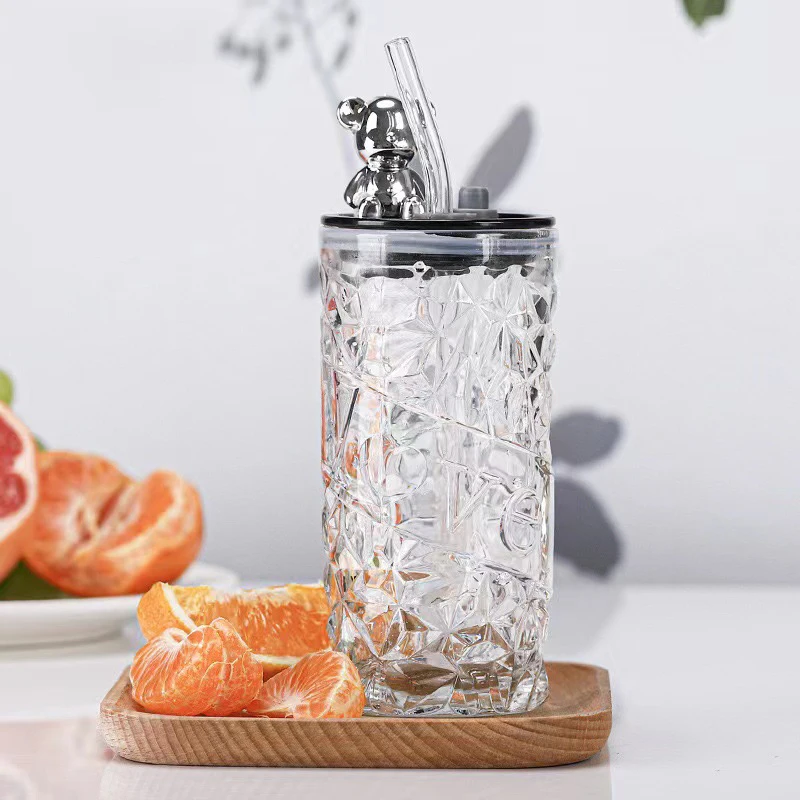 New Arrival 330ml Drinking Cup Glass Straw Water Bottle Reusable Travel Iced Coffee Mug With Lid and Straw