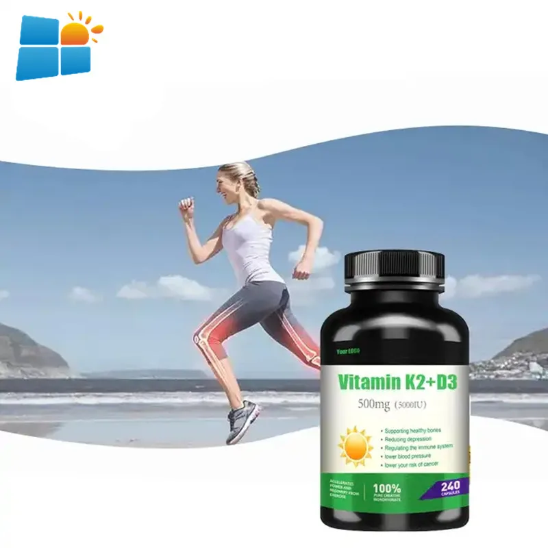 OEM/ODM/OBM Vegan Vitamin K2 Vitamin D3 Softgel Capsules Vitamin K2 MK7 Softgel 5000IU Vitamin D3 K2 Capsules Support Heart