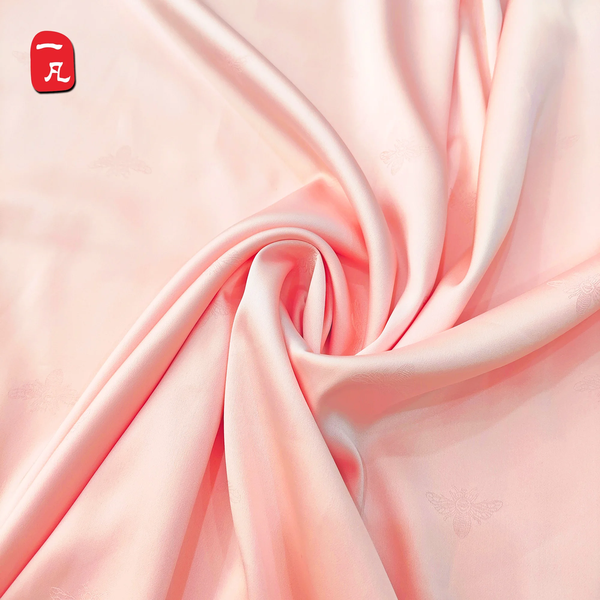 Classical Pink bee print Soft 96%Polyester 4% Spandex Satin Jacquard fabric for Party Dress Sleeping Wear