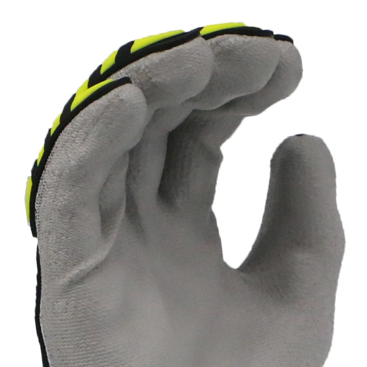 MaxiPact CE Certified Level C Protection Anti-Cut Gloves 13G HPPE Grey PU Palm Coated back of the hand TPR Cut Resistant Level 3