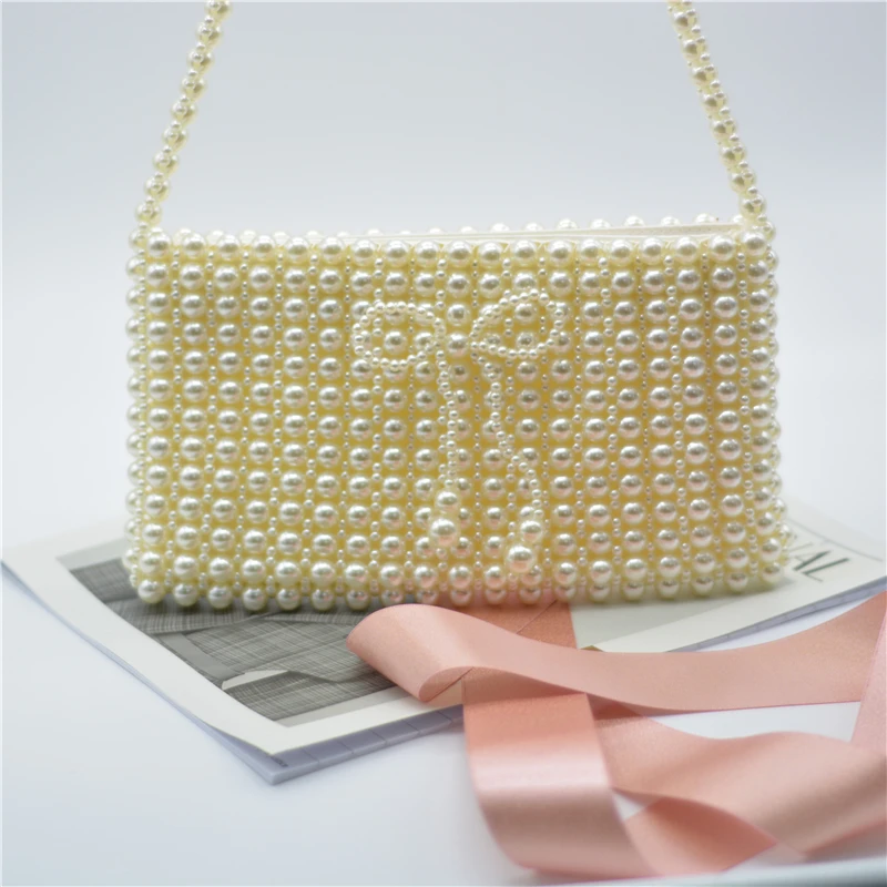 
Fashion Top Quality Pearl Bucket Bag For Woman Handmade Beaded Pearl Wedding Clutch Purse Pearl Evening Shoulder Bag 