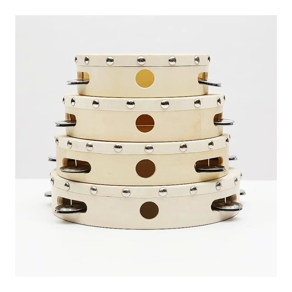 Jelo TB-3 9-Inch Handcrafted Sheepskin Drum Birch Wood Body with Metal Jingles Xylophone Toys Tambourine