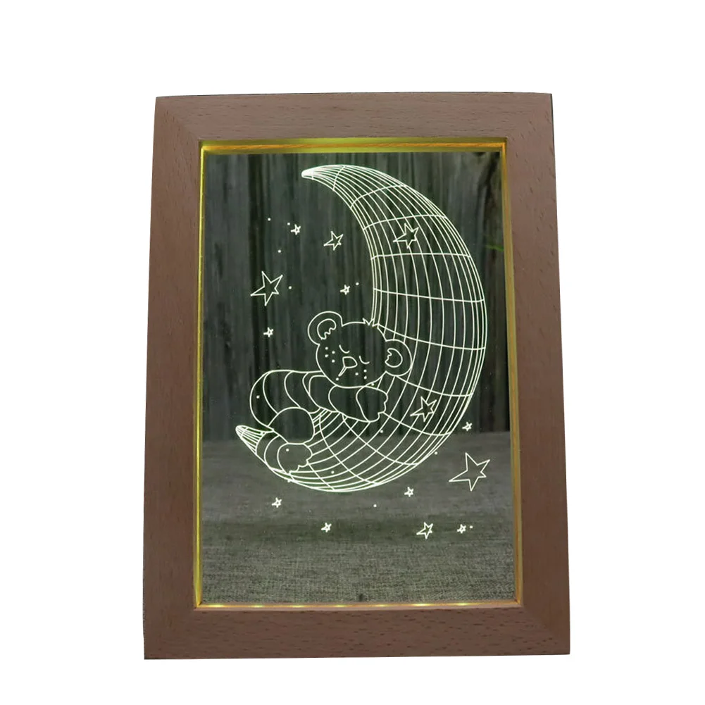 Pattern Customization Romantic Gift, Wooden Photo Frame 3d Acrylic Illusion Night Light/