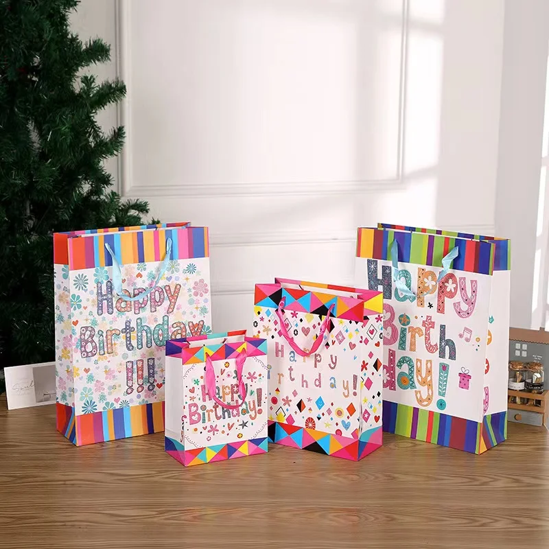 AN Colorful printed Happy Birthday Gift paper bag large paper bag cartoon animal flamingo unicorn dinosaur pattern paper bag