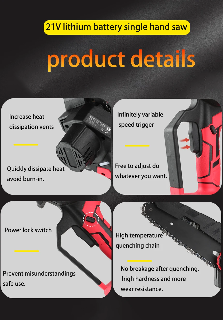 HEK-C108 handheld chainsaw machine portable mini electric chain saw battery 21V  Gardening Power Tools sets Woodworking Saw