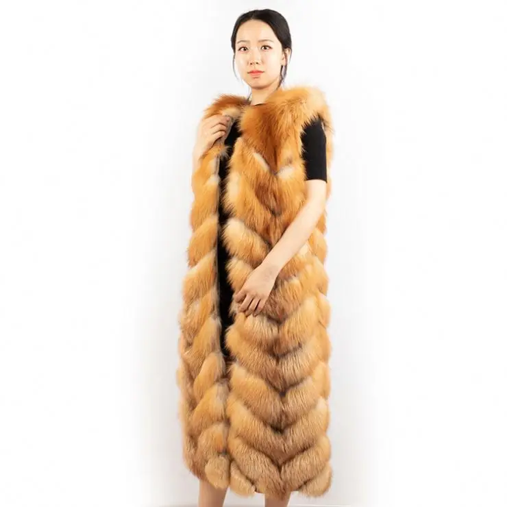 DH IATOYW wholesale fashion 110cm long natural red fox fur gilet women winter fox fur vest