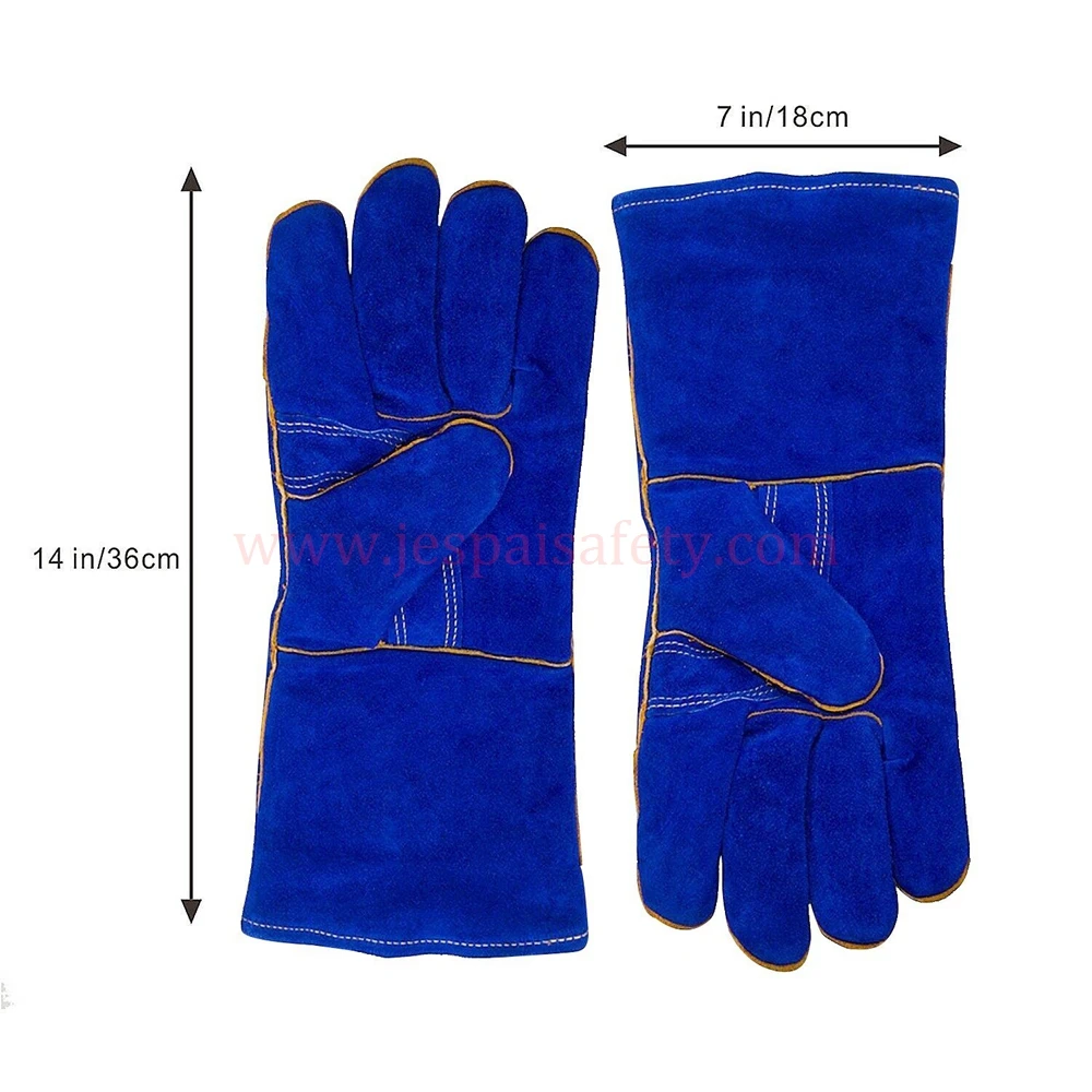 SWELDER 14inch Cowhide Split Leather Long Blue Safety Welding Gloves