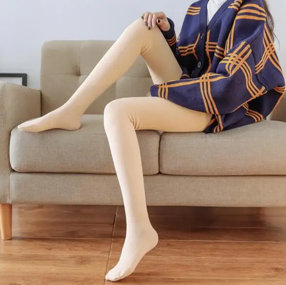 Cuhakci Winter Plus Velvet Thick Pantyhose Lady Warm Comfortable Solid Color Tights Two Styles Leggings For Women 340g Plus Size