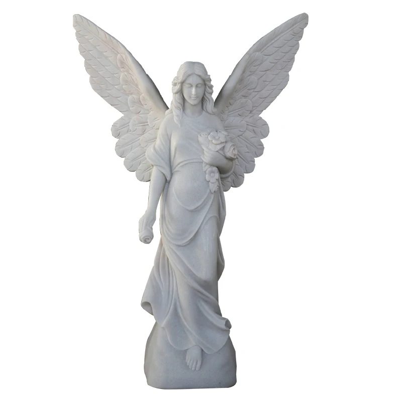 Figurines Hand Carved Sculpture Outdoor Marble Angel with Wings Statues Garden White Marble Angel