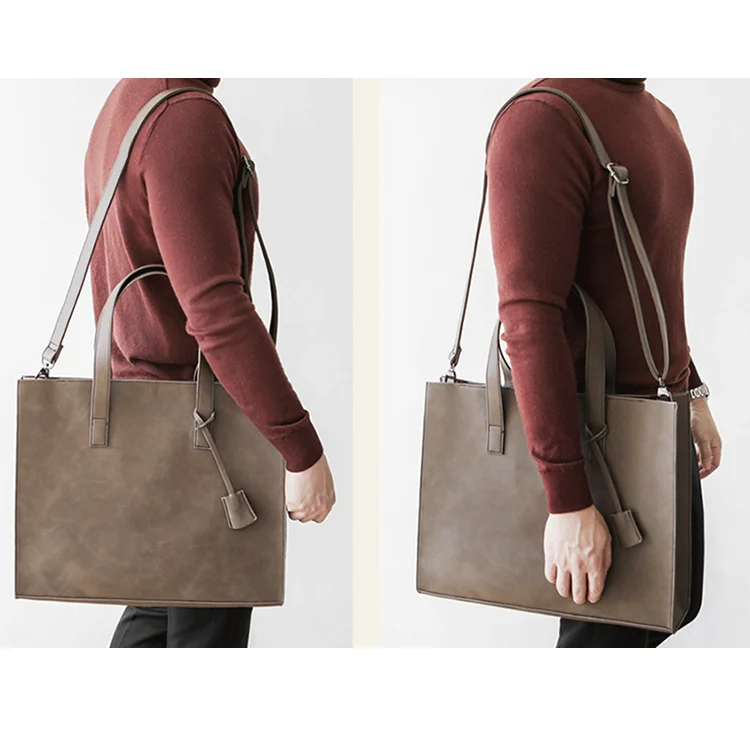 Custom Logo Brown Pu Shoulder Crossbody Bag New Designer Luxury Classic Business Men Ladies Tote Handbags