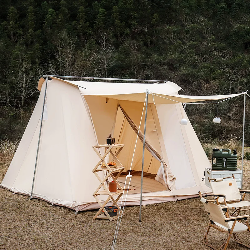 Outdoor Camping 4-8 People Portable Outdoor four season waterproof cotton canvas camping flex bow spring bar tent with shelter