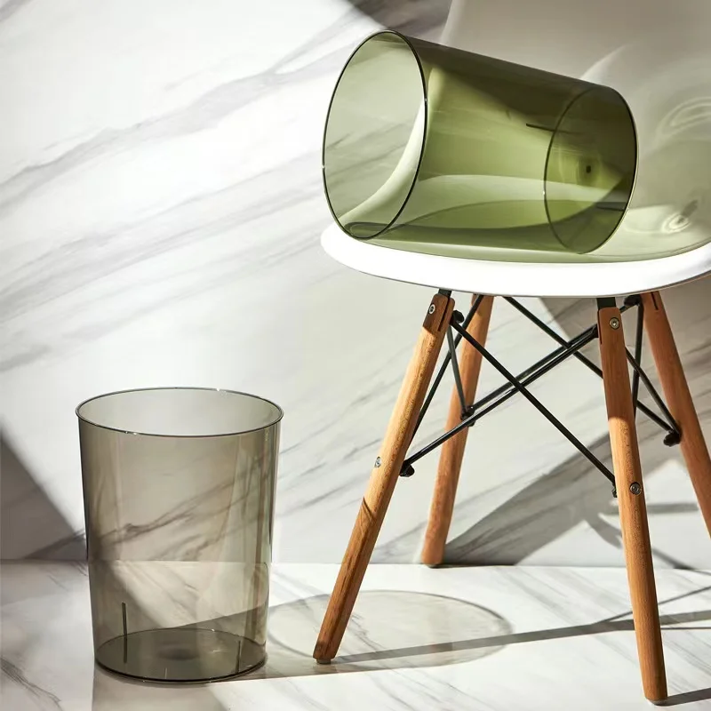Hot Sale Large Waste Paper Basket Cylinder Transparent Garbage Can Plastic Trash Can Trash Bin