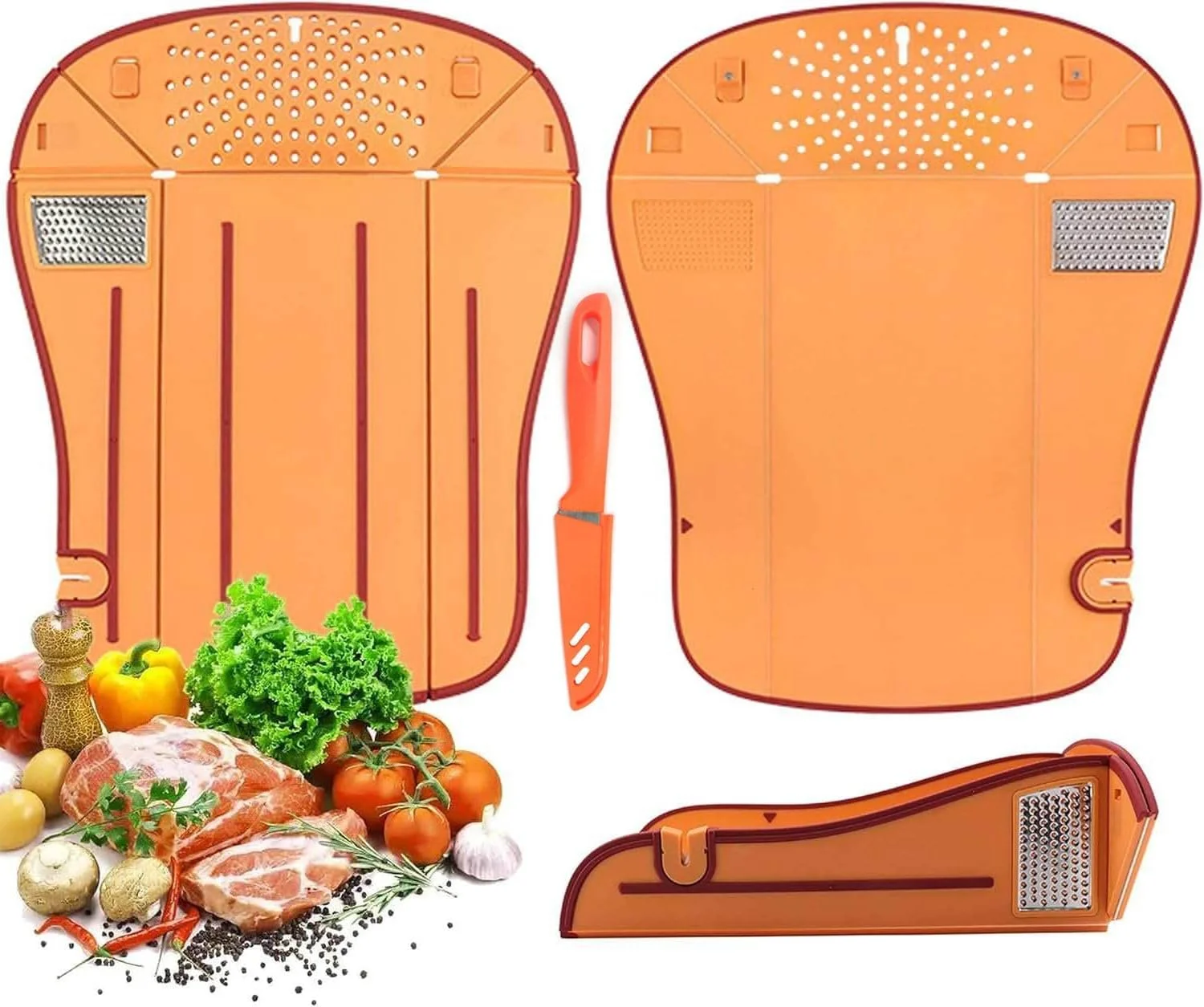 Multi function tool plastic foldable cutting board with strainer colander 6 in 1 vegetable large chopping board for kitchen