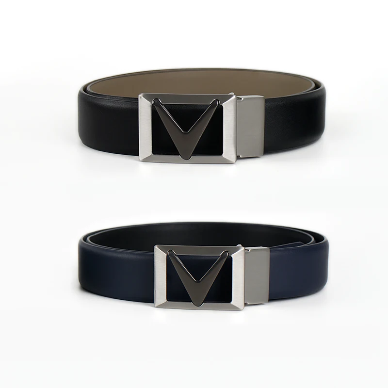 Custom Mens Genuine  Cowhide Leather Ratchet Dress Belt Automatic Click Buckle Belt For Jeans Pants