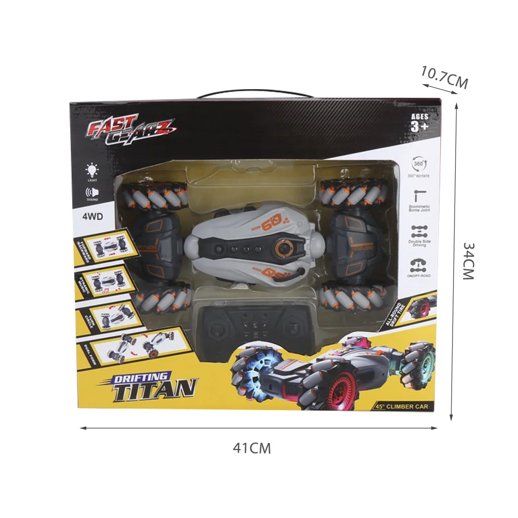 2.4GHz Double-Sided RC Vehicle 360 Degree Spins w/ Lights & Sound Kids Stunt Car All-Round Drifting Tires Outdoor Toy Play